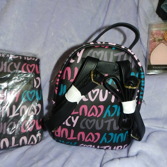 Juicy Coulture Love Letters 3 Peice Backpack, Pouch,Shoulder Bag Set Black NEW - Picture 10 of 15